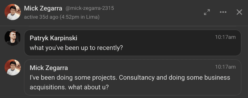 Miguel Zegarra discussing his consulting and business projects