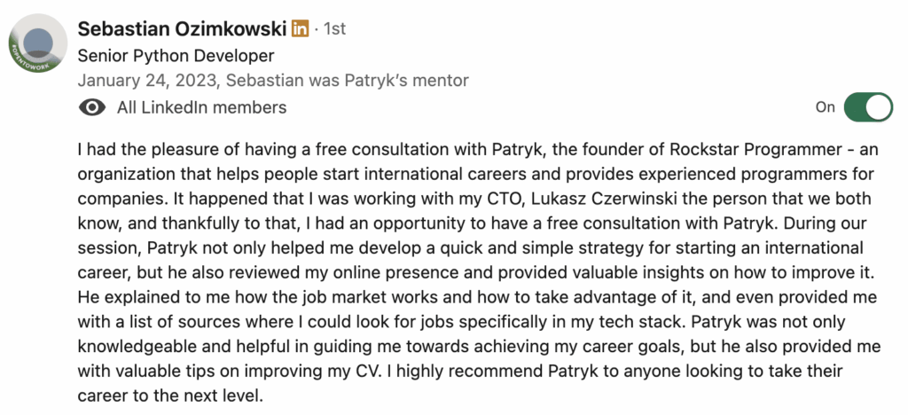 Testimonial for kickoff program from rockstar programmer