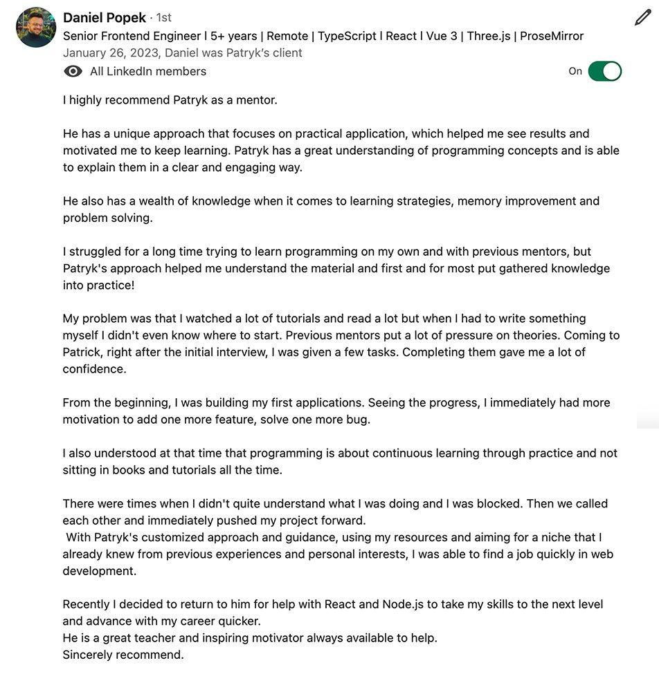 Testimonial rockstar programmer kickoff program