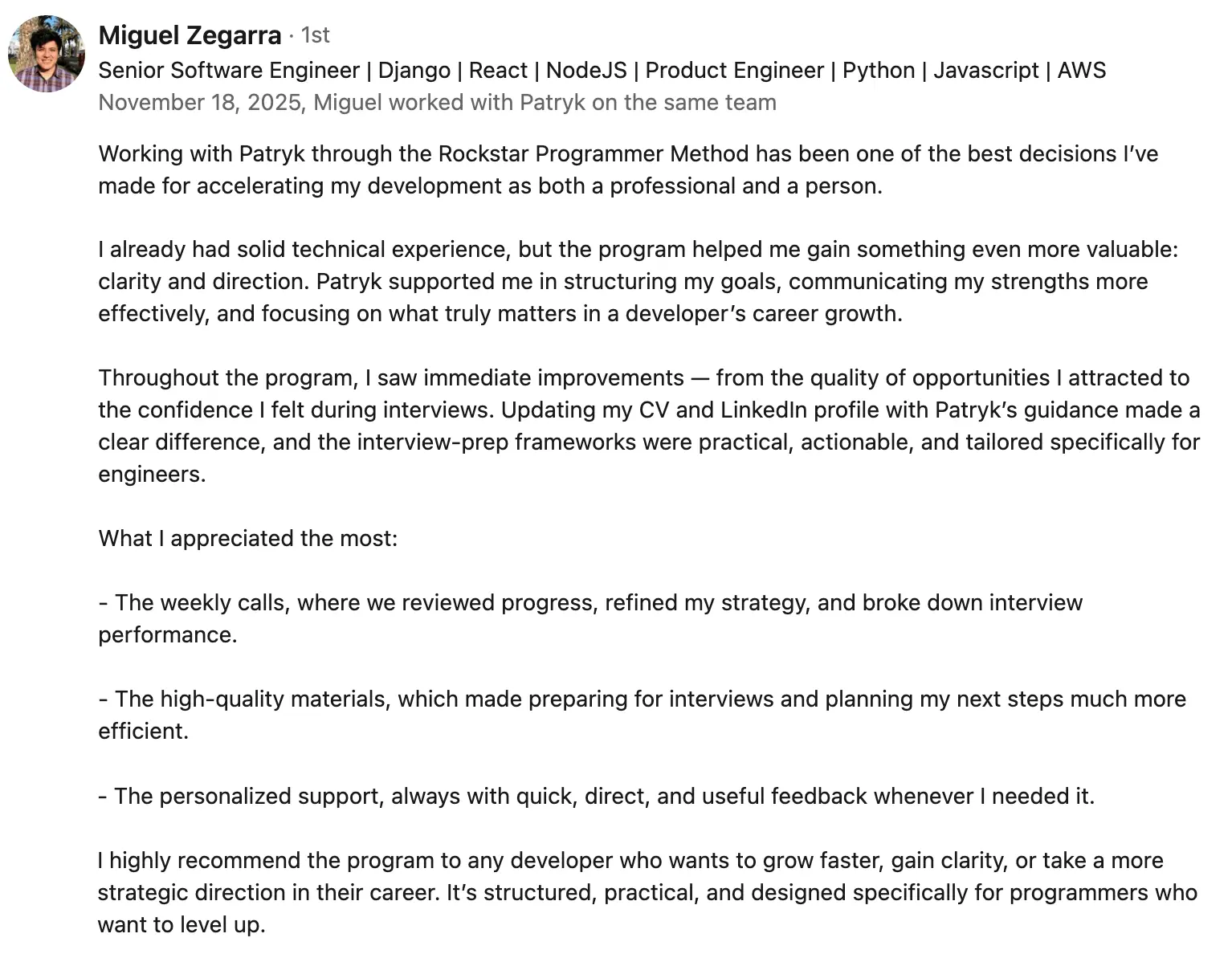 Miguel's opinion about Rockstar Programmer method